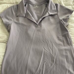 CALIA Women's Ribbed Johnny Collar Polo Large V neck